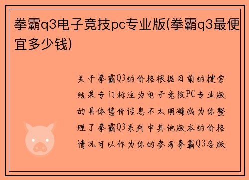 拳霸q3电子竞技pc专业版(拳霸q3最便宜多少钱)
